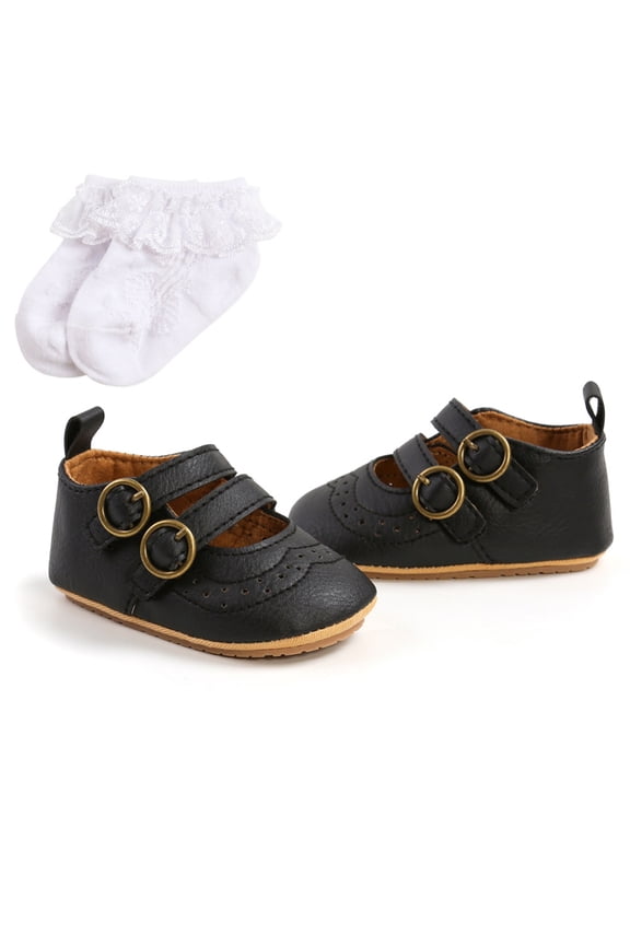 Baby Boys Girls PU Leather Crib Shoes Newborn Soft-soled Crib Shoes + Socks Set