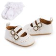 thumbnail image 1 of Baby Boys Girls PU Leather Crib Shoes Newborn Soft-soled Crib Shoes + Socks Set, 1 of 5