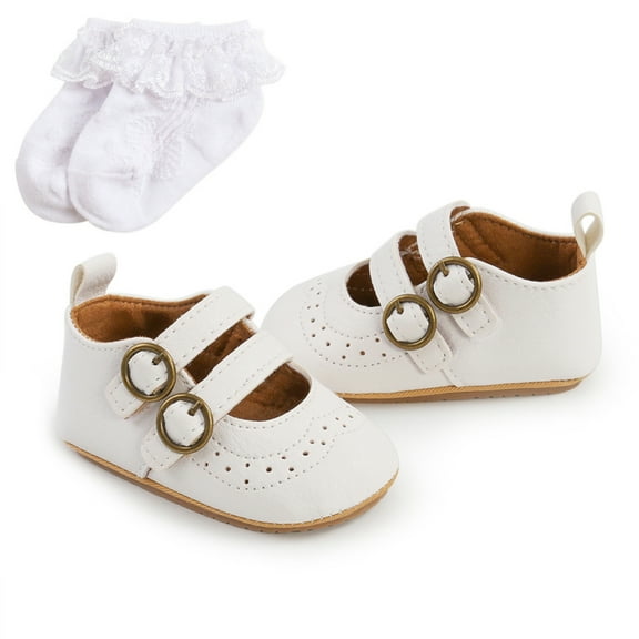 Baby Boys Girls PU Leather Crib Shoes Newborn Soft-soled Crib Shoes + Socks Set
