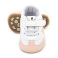 thumbnail image 1 of Baby Boys Girls PU Leather Shoes Infant Toddler Retro Color Block High Top Lace up Slip On Soft Sole Sneakers Anti Skid Newborn First Walker Shoes for 0-18 Months, 1 of 8