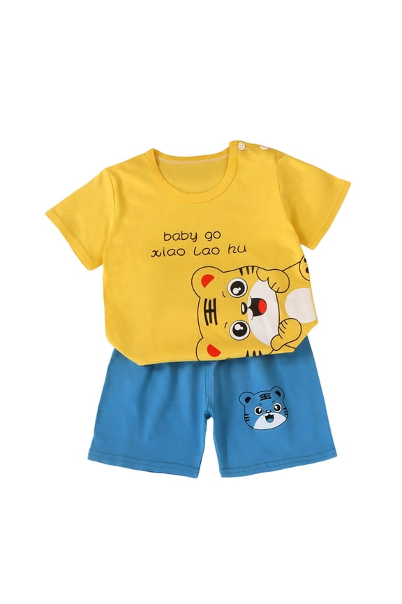 Baby Boys Girls Pajamas Sleepwear Set Cartoon Polo Shirt Shorts 12-18 M 18-24 M 2-3 Y Natural Cotton Adjustable Waist Daily Wear Super Soft Gift (6-9 Months,Yellow)