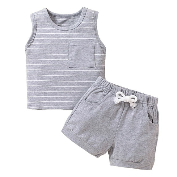 Baby Boys Girls Pajamas Sleepwear Set Stripe T-Shirt Shorts 0-3 Months 0-6 Months 3-6 Months Breathable Cotton Jersey Pullover Sleepwear Skin Friendly (12-18 Months,Grey)