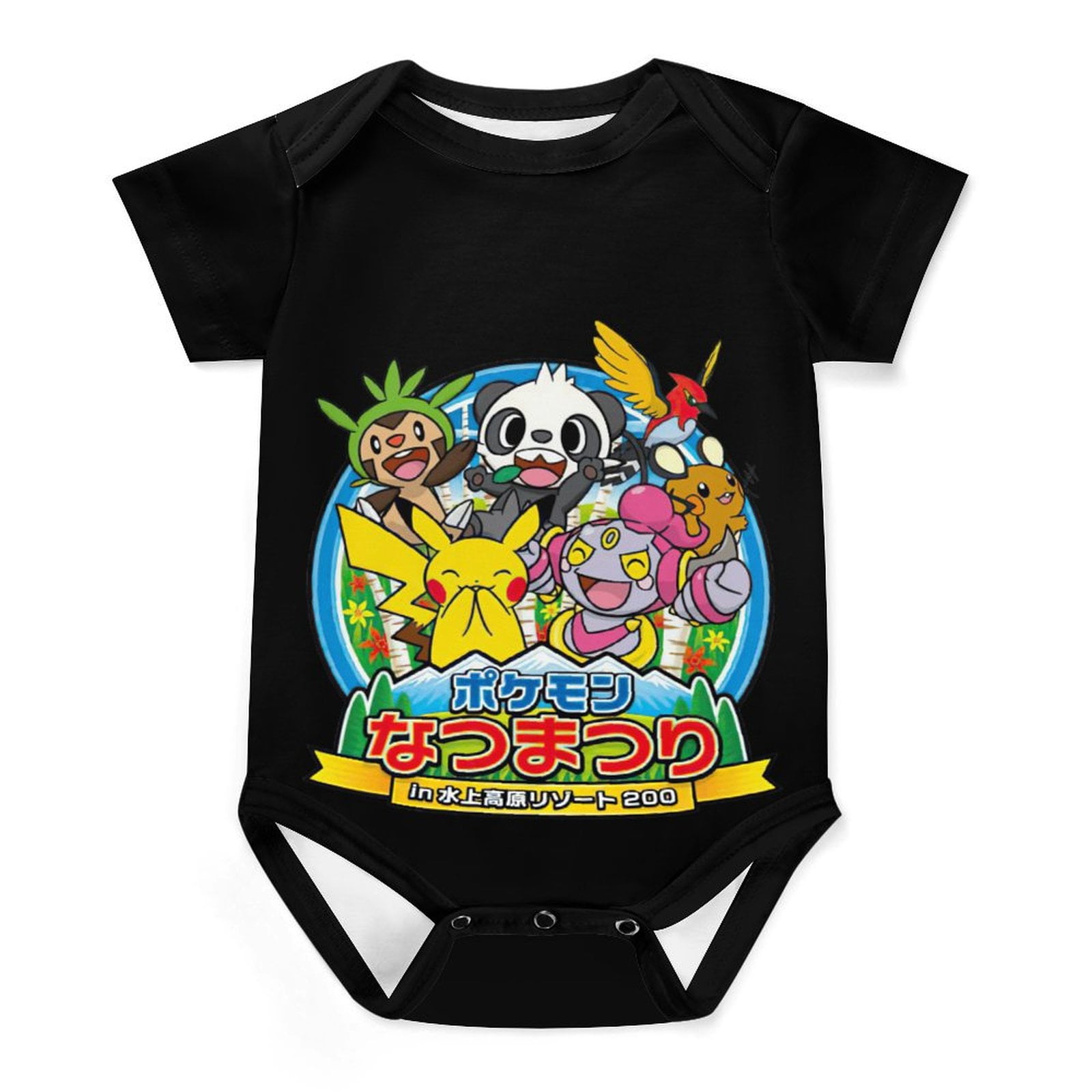 Baby Boys&Girls Pokemon Cartoon Short Sleeves Newborn Black Onesie