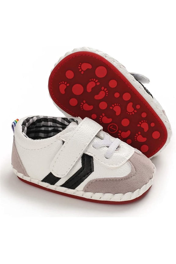 Baby Boys Girls Pu Leather Hard Bottom Walking Sneakers Toddler Rubber Sole First Walkers Infant Cartoon Slippers Crib Shoes