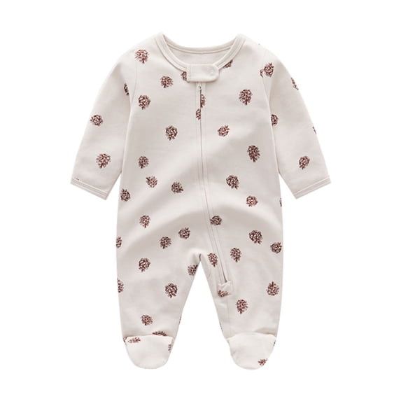 Baby Boys Girls Romper Long Sleeve Wrap Feet Autumn Winter Zipper Baby Onesie Boys Flower Printing Baby Suit,Size 6 Months-9 Months