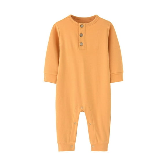 Baby Boys Girls Rompers Long Sleeve Round Neck Unisex Infant Clothes Button Solid Color Newborn Baby Girl Clothes Comfort Cotton Romper Jumpsuits 3-12 Monthss