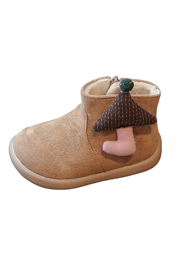 Baby Boys Girls Slip On Suede Ankle Boots with Side Zipper Toddler Round Toe Comfortable Fleece Lined Winter Booties Beige Size 8.5 Toddler