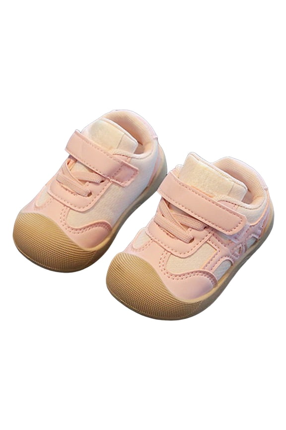 Baby Boys Girls Sneakers Nonslip Soft Sole Toddler First Walking Shoes Fashion Color Block Hook and Loop Lightweight Crib Shoes Pink 5 Infant