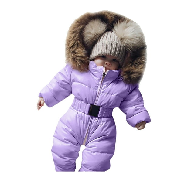 Baby Boys Girls Snow Suits Cute Down Coat Hooded Romper for Baby Winter Coat Solid Color Long Sleeve Cute Boy Outfits for Little Boys 18-24 Months