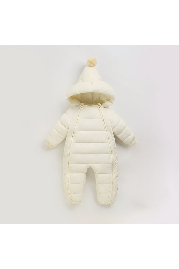 Baby Boys Girls Snow Suits Hooded Romper Coat for Toddler Warm Jumpsuit Solid Color Warm Windproof Winter Baby Clothes for Little Girls 18-24 Months