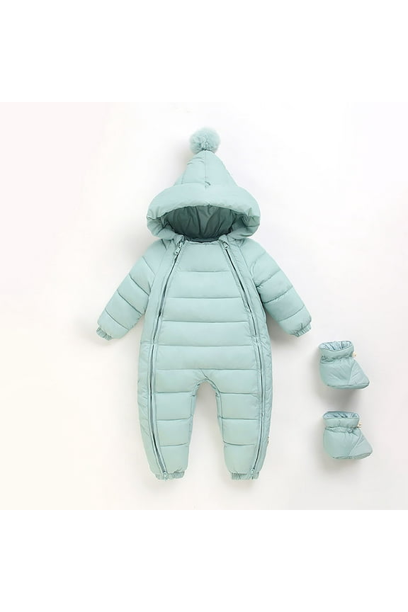 Baby Boys Girls Snow Suits Warm Hooded Puffer Coat Jacket Romper for Winter Coat Warm Windproof Long Sleeve Baby Girl Clothes for Little Girls 6-12 Months