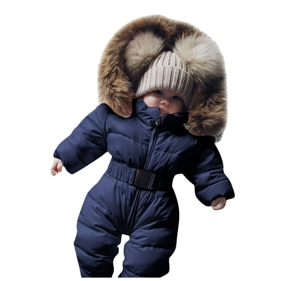 Baby Boys Girls Snow Suits Warm Hooded Romper Coat for Toddler Winter Jacket Solid Color Long Sleeve Cute Boy Outfits for Little Girls 12-18 Months