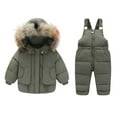 thumbnail image 1 of Baby Boys Girls Snowsuit, Snow Pants And Jackets Toddler Kid Winter Clothes Coat Winter Outfit Sets Kids Hooded With Fur Down Jacket Coat and Overall Pant,1-6T, 1 of 5