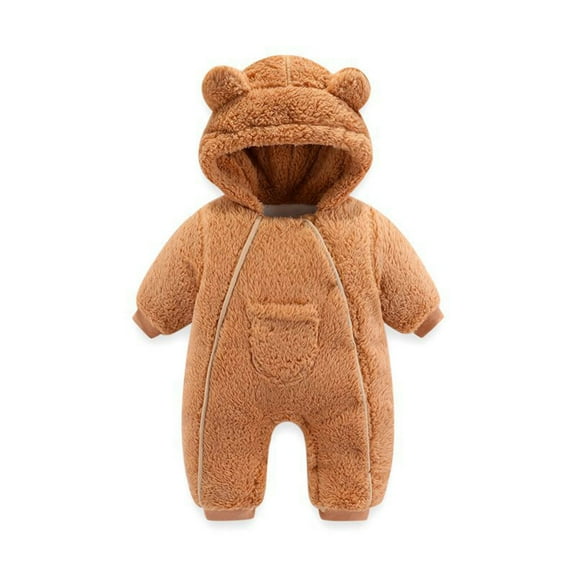 TAIAOJING Baby Boy Girl Winter Jumpsuit Snowsuit Coat Bear Warm Hooded Thick Romper Jumpsuit Outfits With Pocket Fall Winter Clothes 0-3 Months