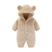 Baby Boys Girls Snowsuit Winter Coat Solid Color Bear Warm Hooded Romper Jumpsuit Outfits Cute Baby Dailywear