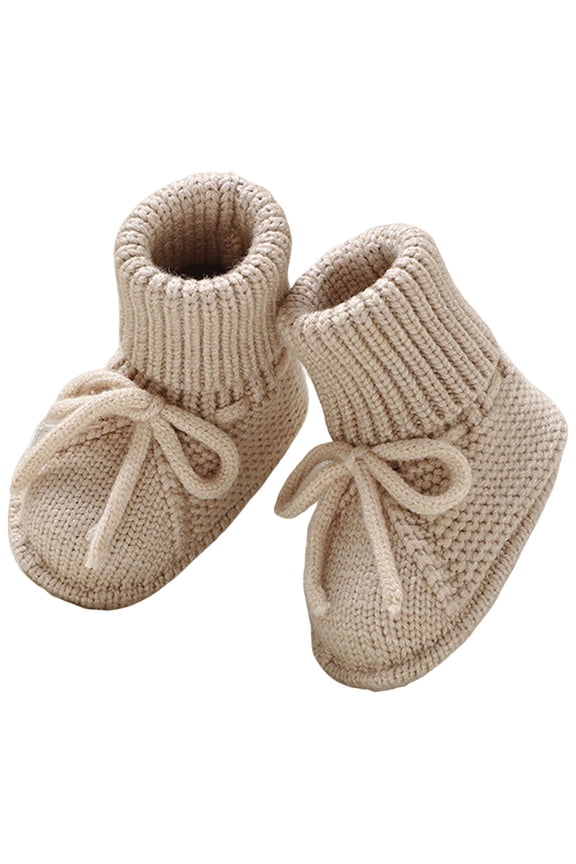Baby Boys Girls Sock Shoes Bowtie Knitted Booties Lightweight Flat Walking Shoes Casual Round Toe Athletic Crib Shoes Beige 3-6 Months Infant