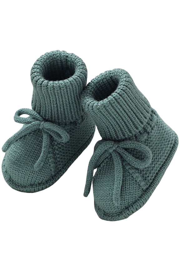 Baby Boys Girls Sock Shoes Bowtie Knitted Booties Lightweight Flat Walking Shoes Casual Round Toe Athletic Crib Shoes Green 3-6 Months Infant