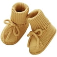 thumbnail image 1 of Baby Boys Girls Sock Shoes Bowtie Knitted Booties Lightweight Flat Walking Shoes Casual Round Toe Athletic Crib Shoes Light Yellow 9-12 Months Infant, 1 of 5