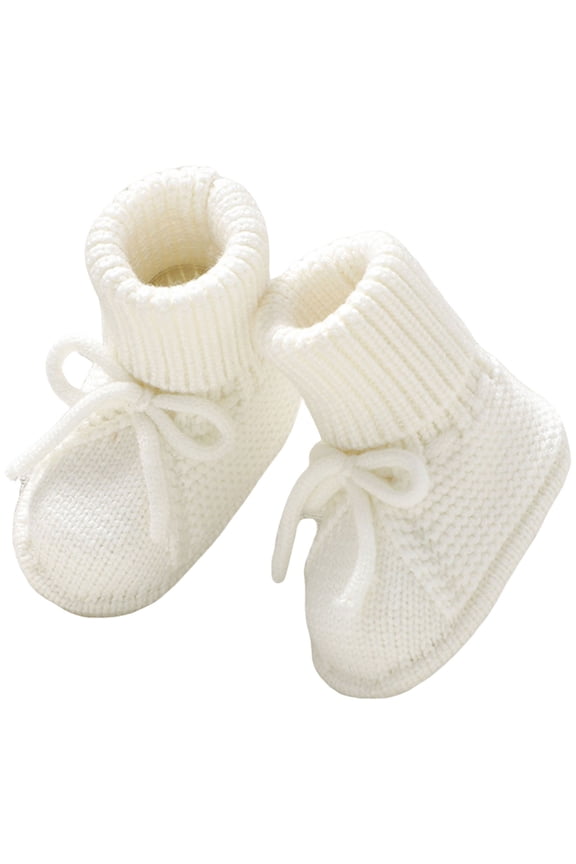 Baby Boys Girls Sock Shoes Bowtie Knitted Booties Lightweight Flat Walking Shoes Casual Round Toe Athletic Crib Shoes White 6-9 Months Infant
