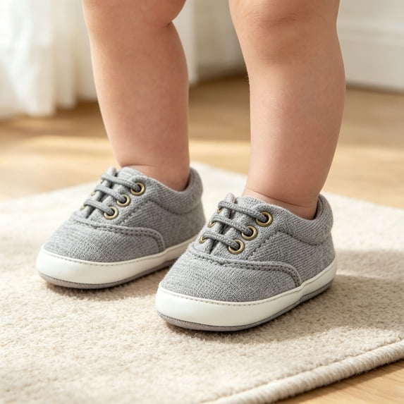 Baby Boys Girls Soft Sole Sneakers Non Marking Outsole Lace Up Look Crib Shoes for Infant Toddler 0-18 Months
