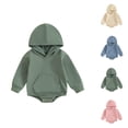 thumbnail image 1 of Baby Boys Girls Solid Color Hooded Pocket Long Sleeve Bodysuit Romper Jumpsuit Outfit For Toddler Autumn Fall Season, 1 of 4