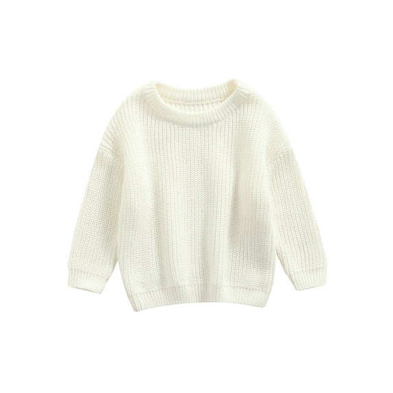 Baby Boys Girls Solid Color O-neck Sweater, 3 6 9 Months Loose Fit Long Sleeve Knitted Pullover for Autumn, Winter