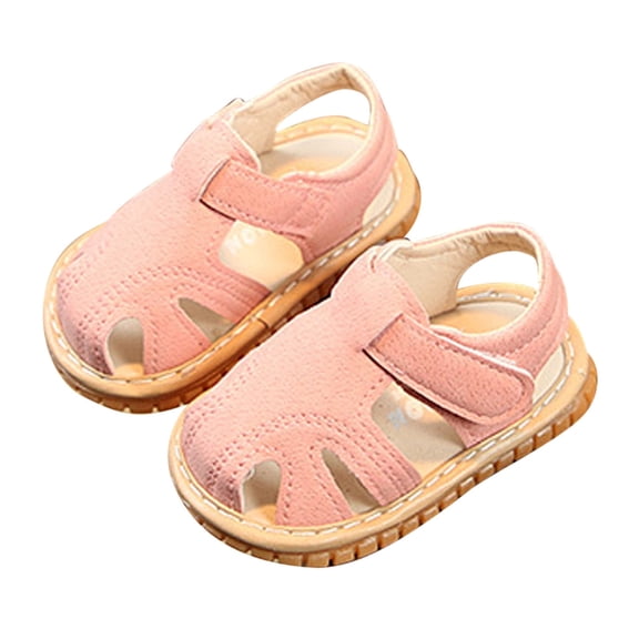 Baby Boys Girls Squeaky Sandals Summer Closed-Toe Anti-Slip Premium Rubber Sole Toddler First Walkers Shoes,Color:Pink,Size:12-15 Months