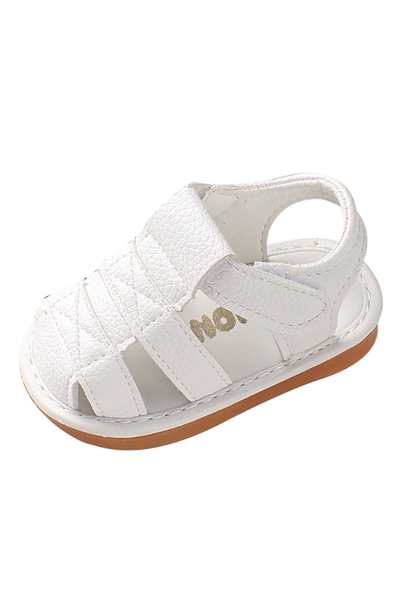 Baby Boys Girls Squeaky Sandals Summer Closed-Toe Anti- Rubber Sole Toddler First Walkers Shoes,Color:White,Size:15-18 Months