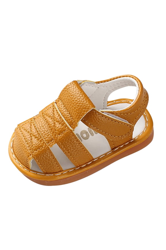 Baby Boys Girls Squeaky Sandals Summer Closed-Toe Anti-Slip Premium Rubber Sole Toddler First Walkers Shoes,Color:Yellow,Size:9-12 Months