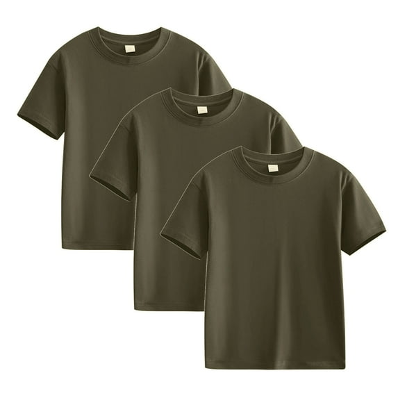 Baby Boys Girls T-Shirt 3 Pack Set Short Sleeve Crew Neck Tops Solid Color Tees Toddler Summer Clothes Unisex Coffee 9-10 Years