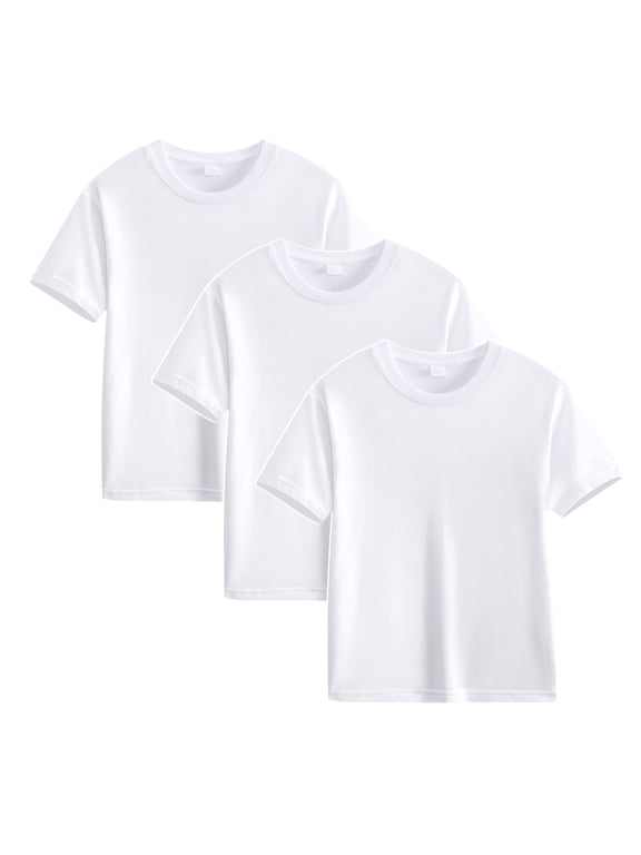 Baby Boys Girls T-Shirt 3 Pack Set Short Sleeve Crew Neck Tops Solid Color Tees Toddler Summer Clothes Unisex White 11-12 Years