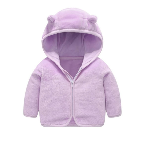 Baby Boys Girls Toddler Hooded Jacket Fleece Hoodie Winter Warm Solid Color Coat Cute Bear Ear Sweater Thick Clothes