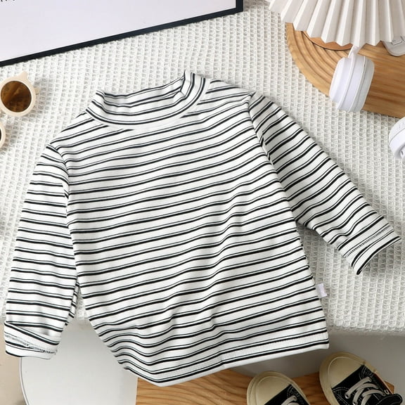 Baby Boys Girls Turtleneck T-Shirt Tops Long Sleeve Kids Casual Striped Tees Fall Winter Clothes