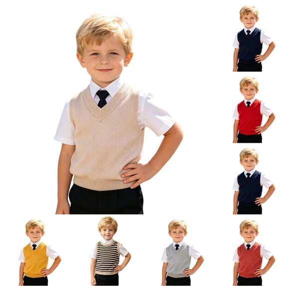 Baby Boys Girls V Neck Comfort Knitted Toddlers Uniform Knitwear Sleeveless Pullover Sweater Vest 18-24 Months