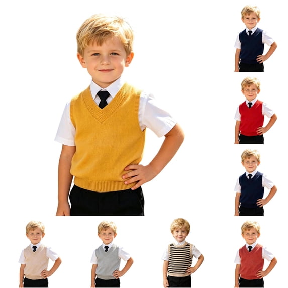 Baby Boys Girls V Neck Comfort Knitted Toddlers Uniform Knitwear Sleeveless Pullover Sweater Vest 2T