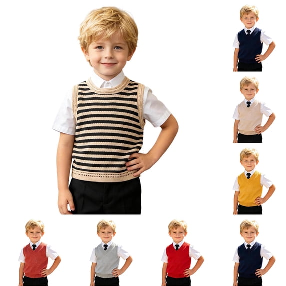 Baby Boys Girls V Neck Comfort Knitted Toddlers Uniform Knitwear Sleeveless Pullover Sweater Vest 2T