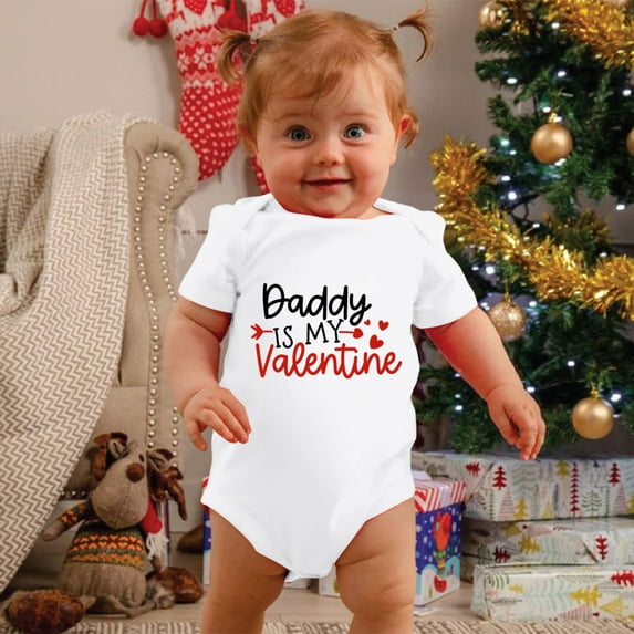 Baby Boys Girls Valentines Day Clothes Romper Cute Heart Print Short Sleeve Bodysuit Romper Tops Bubble Shirt Romper Outfit Layette Set Spring Summer Festival Clothes for Girls Boys 12-18 Months