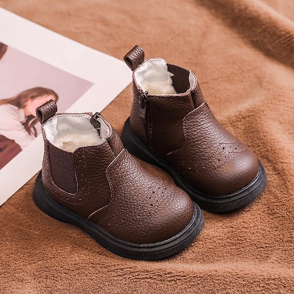 Baby Boys Girls Walking Shoes Fall Winter Thick Warm Lightweight Comfortable Fashion Infant Oxford Dress Shoe Loafers Brogue Flats for First Steps Walkers