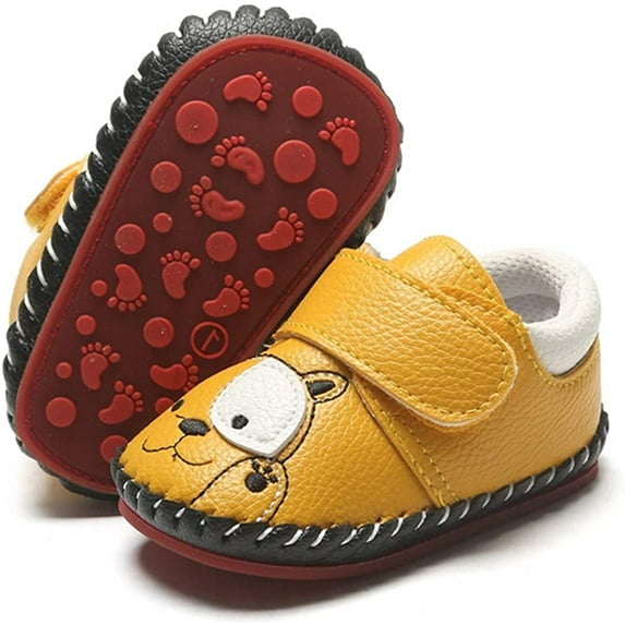 Baby Boys Girls Walking Shoes Hard Bottom Non Slip PU Leather Outdoor Sneaker Infant Carton Slipper Toddler First Walker Crib Shoes(3-18 Months)