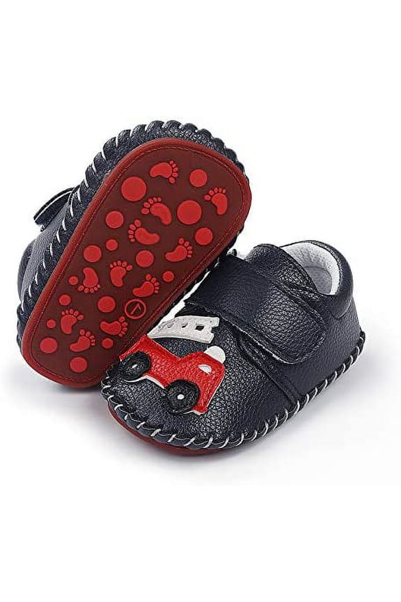 Baby Boys Girls Walking Shoes Hard Bottom Non Slip PU Leather Outdoor Sneaker Infant Carton Slipper Toddler First Walker Crib Shoes(3-18 Months)