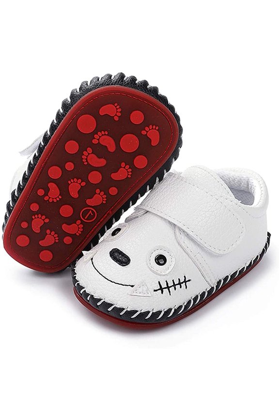 Baby Boys Girls Walking Shoes Hard Bottom Non Slip PU Leather Outdoor Sneaker Infant Carton Slipper Toddler First Walker Crib Shoes(3-18 Months)