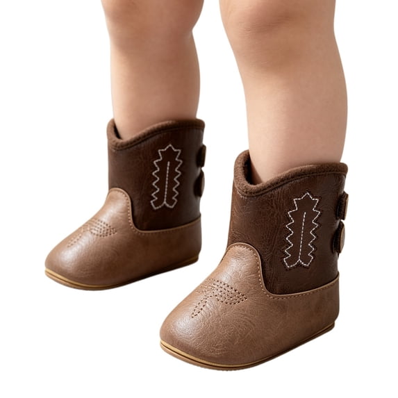 Baby Boys Girls Western Cowboy Ankle Boots, Soft Sole Side Hook Loop First Walker Boots for Infant Toddler Dress Shoes
