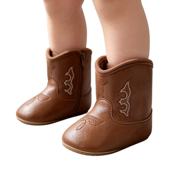 Baby Boys Girls Western Cowboy Ankle Boots, Soft Sole Side Hook Loop First Walker Boots for Infant Toddler Dress Shoes