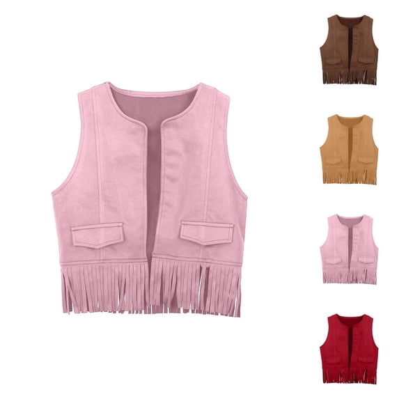 Baby Boys Girls Western Cowboy Cow Girl Vest Tassel Fringe Waist Coat Top Party