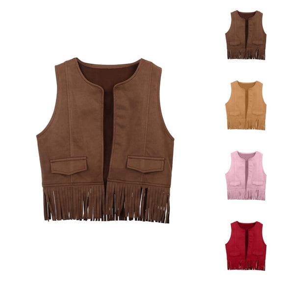 Baby Boys Girls Western Cowboy Cow Girl Vest Tassel Fringe Waist Coat Top Party