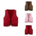 thumbnail image 1 of Baby Boys Girls Western Cowboy Cowgirl Vest with Tassel Fringe, Open Front Suede Waistcoat Top for Halloween Party, 1 of 4