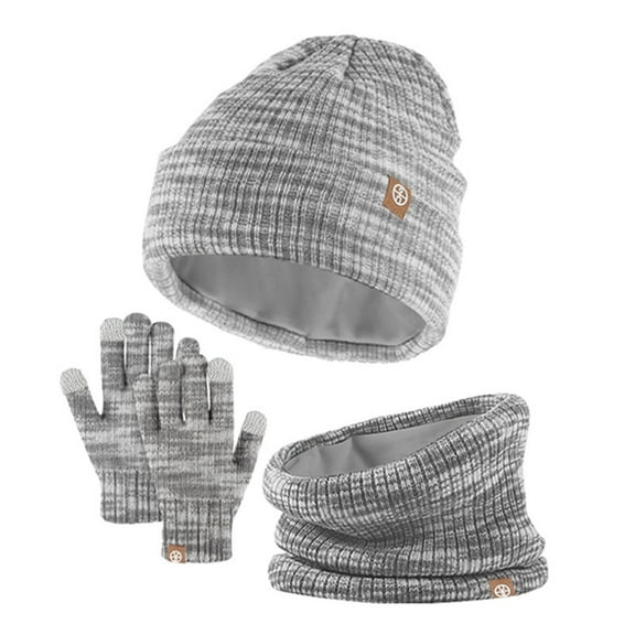 Baby Boys Girls Winter Beanie Hat Scarf Gloves Set Thick Warm Knit Cut Baby Toddler Lined Mittens Neck Warmer for Kids 3 Pieces