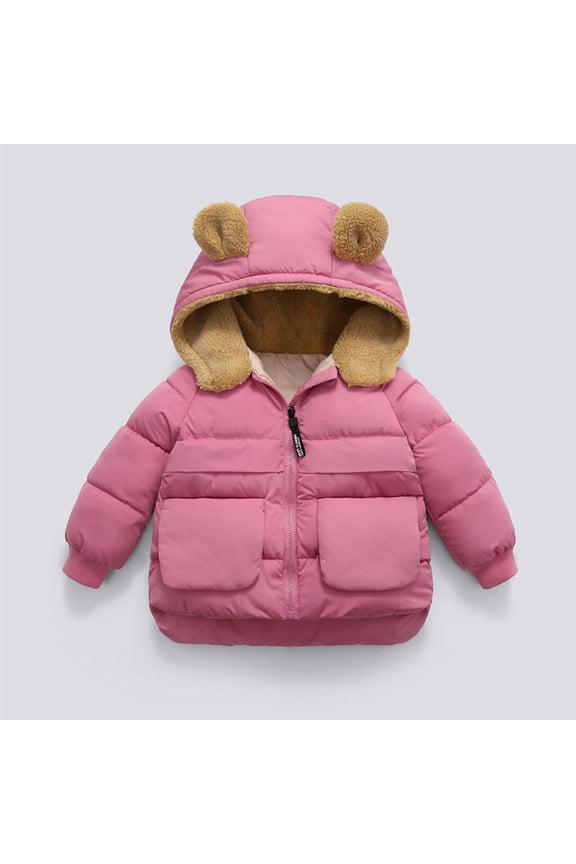Baby Boys Girls Winter Coat Fleece Jacket Hooded Kids Toddler Solid Color Parka Outwear Warm Cotton Puffer Hooded Jacket Pink 9-12 Months