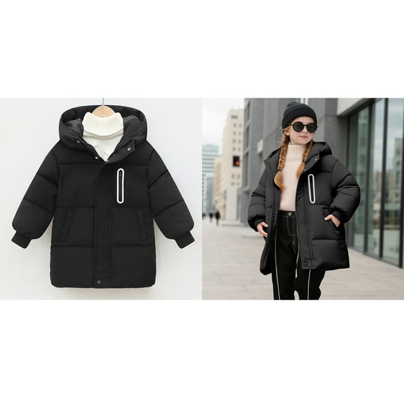 Baby Boys Girls Winter Coat,Kids Puffer Coat Mid-length Hooded Jacket Zipper Windproof Jacket Outwear For Baby Kids Winter Jacket Baby Winter Coat