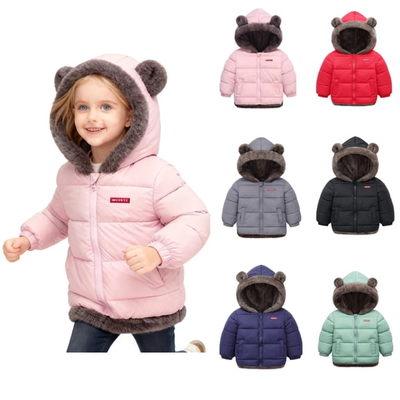 Baby Boys Girls Winter Coat - Toddler Thicken Fleece, Bear Ear Hooded Windproof Jacket Red 130